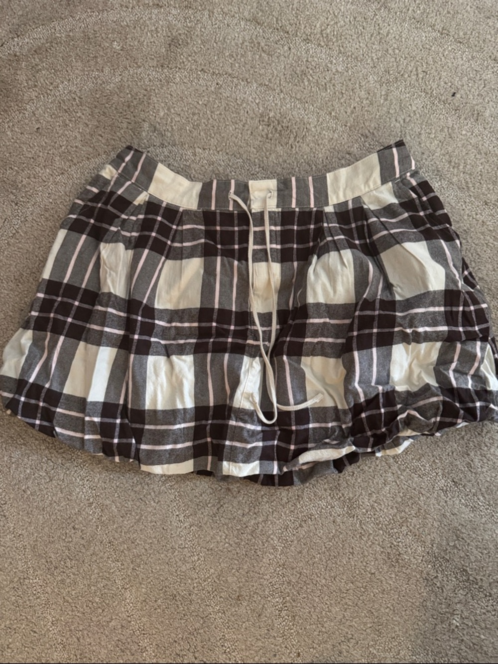aerie Plaid Mini Skirt in Brown, Cream & Pink